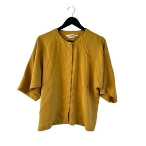 COMMA, 100% Silk Button Down Blouse Size 38 Medium Mustard Lightweight